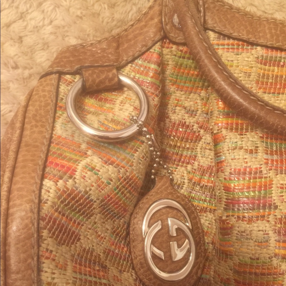 GUCCI Sunset Raffia Sukey Medium Bag tote *Rare*